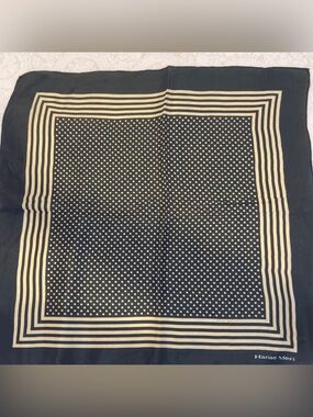 Dark olive color and Cream Polka Dot Silk scarf / bandana / bag decor